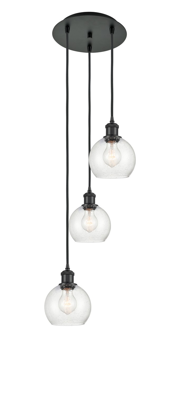 Three Light Pendant by Innovations - Ballston Collection, Matte Black Finish - 113B-3P-BK-G124-6