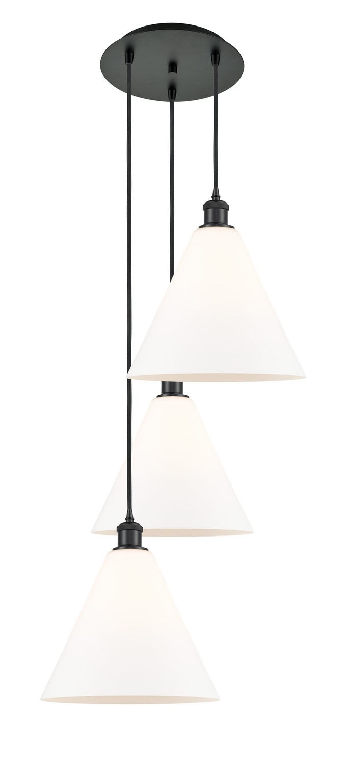 Three Light Pendant by Innovations - Ballston Collection, Matte Black Finish - 113B-3P-BK-GBC-121