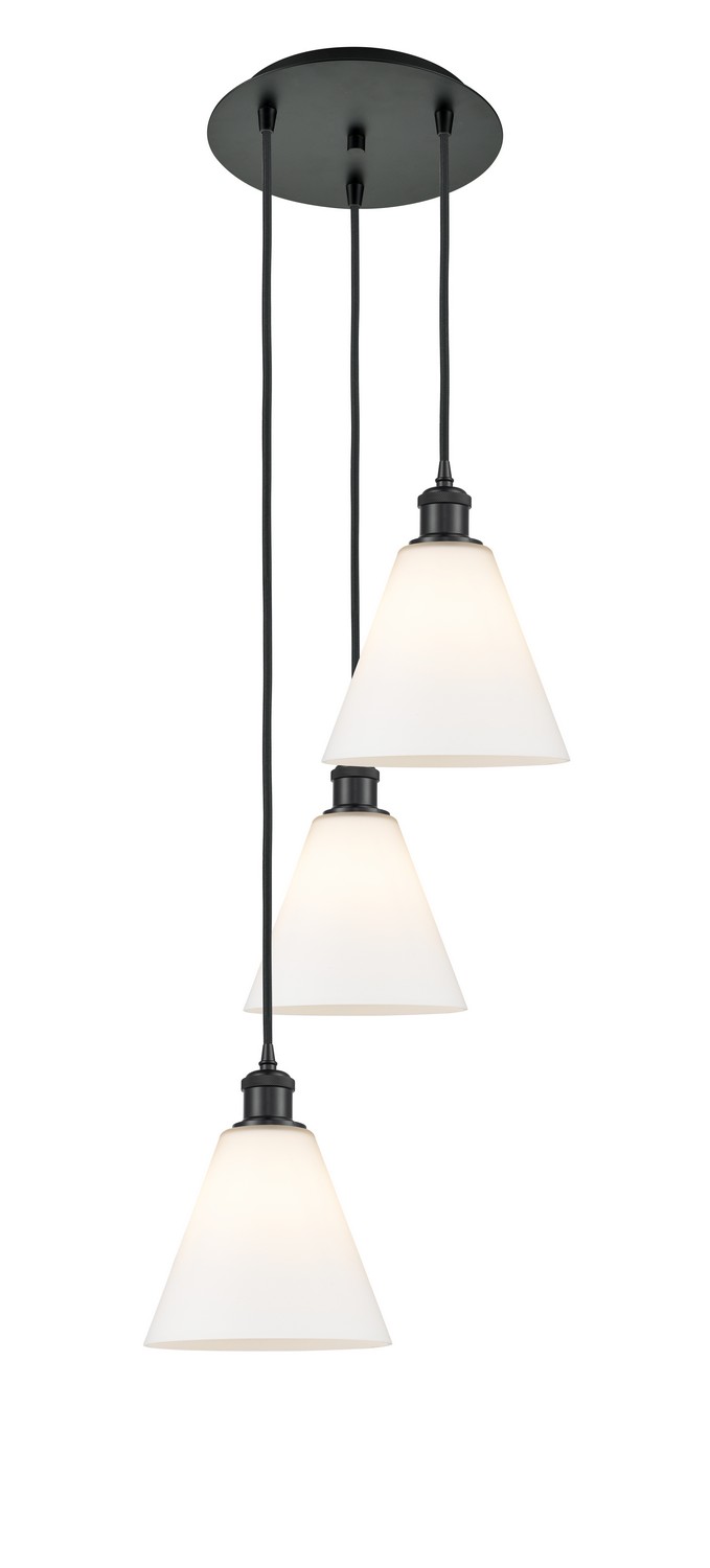 Three Light Pendant by Innovations - Ballston Collection, Matte Black Finish - 113B-3P-BK-GBC-81
