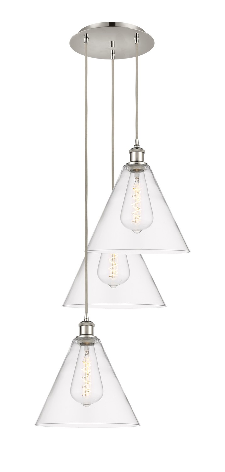 Three Light Pendant by Innovations - Ballston Collection, Polished Nickel Finish - 113B-3P-PN-GBC-122
