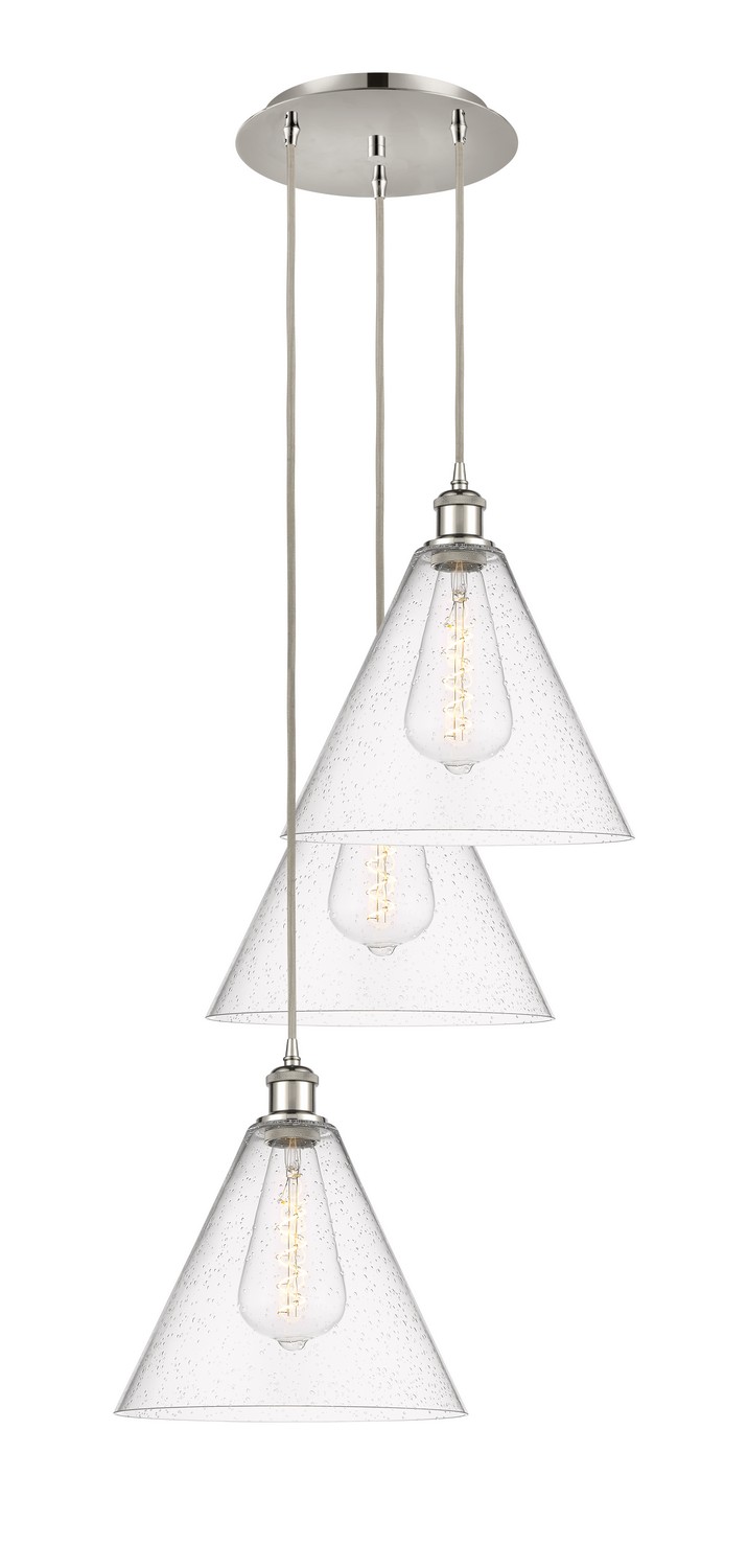 Three Light Pendant by Innovations - Ballston Collection, Polished Nickel Finish - 113B-3P-PN-GBC-124