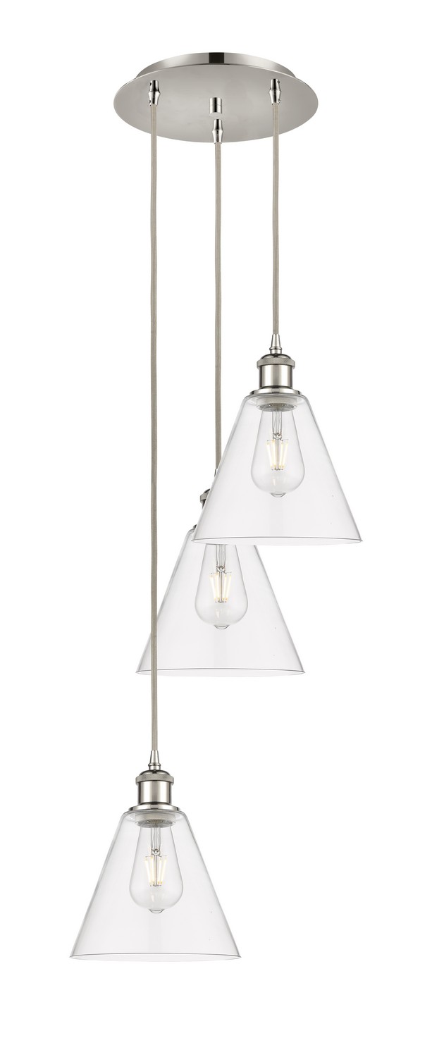 Three Light Pendant by Innovations - Ballston Collection, Polished Nickel Finish - 113B-3P-PN-GBC-82