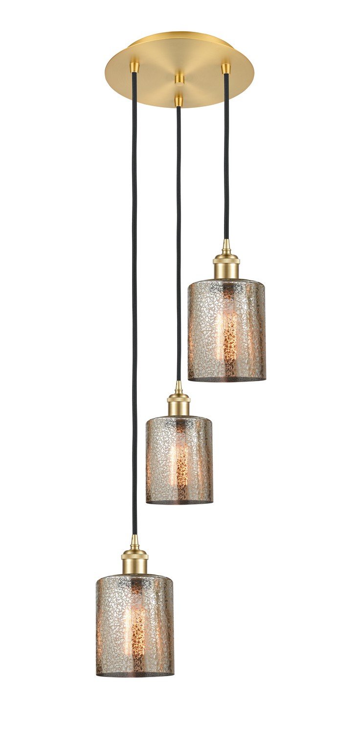 Three Light Pendant by Innovations - Ballston Collection, Satin Gold Finish - 113B-3P-SG-G116
