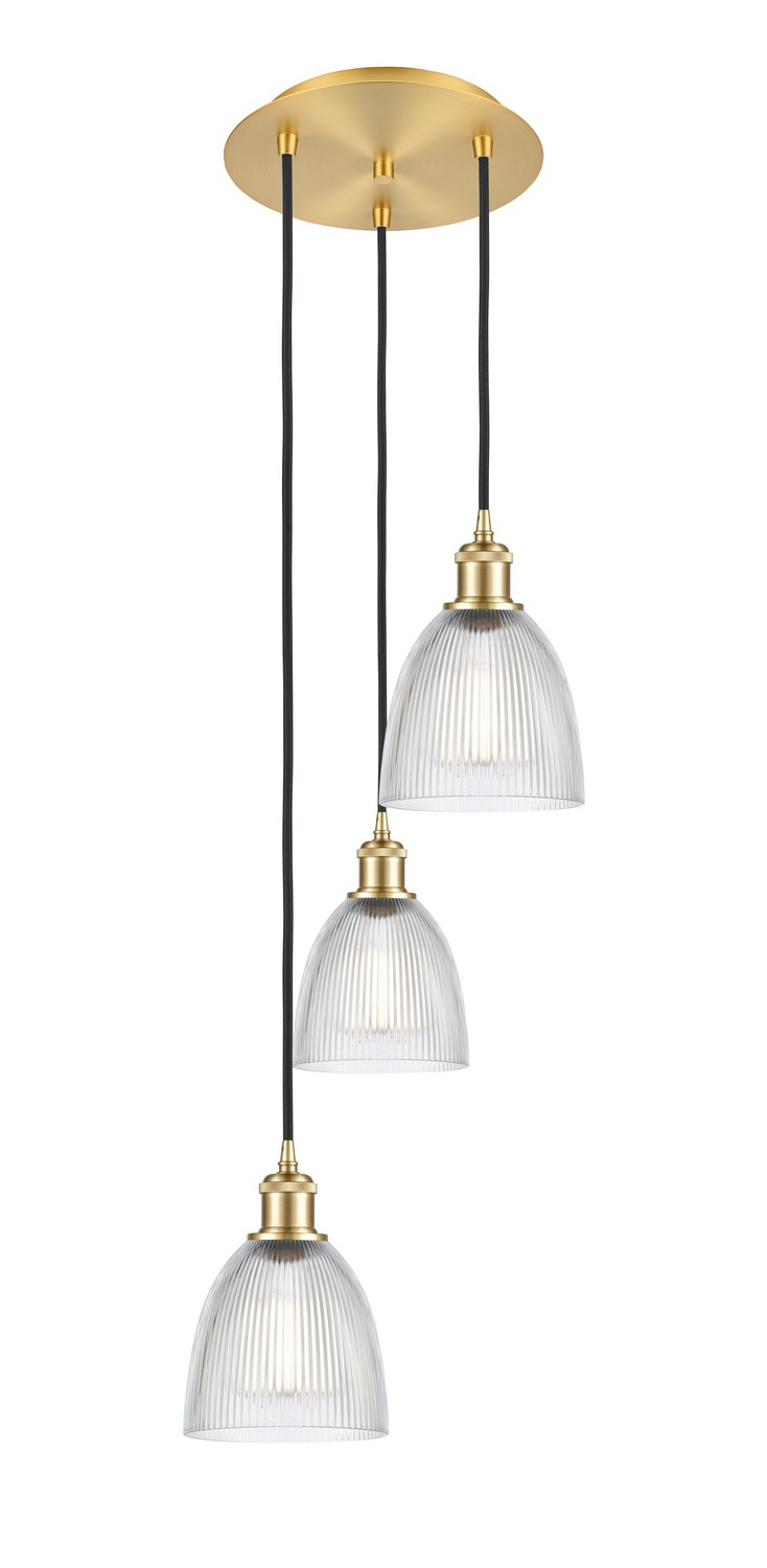 Three Light Pendant by Innovations - Ballston Collection, Satin Gold Finish - 113B-3P-SG-G382