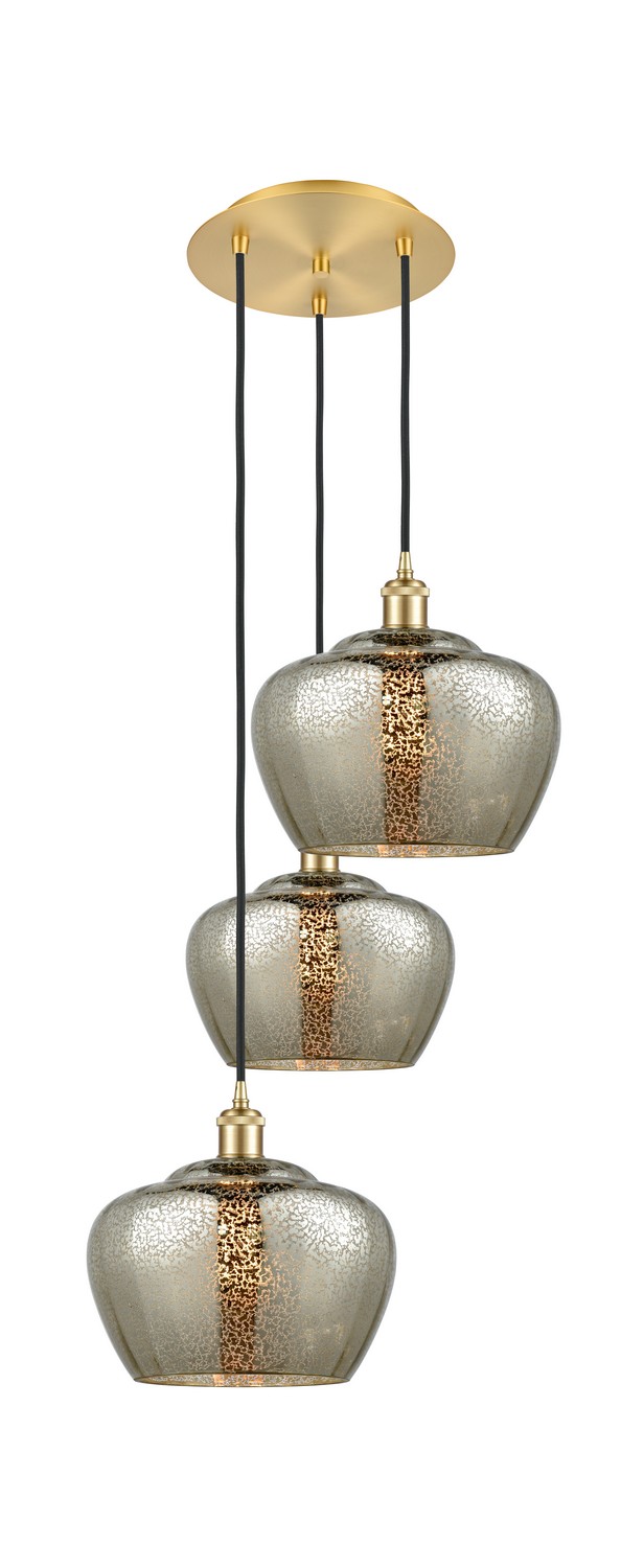 Three Light Pendant by Innovations - Ballston Collection, Satin Gold Finish - 113B-3P-SG-G96-L