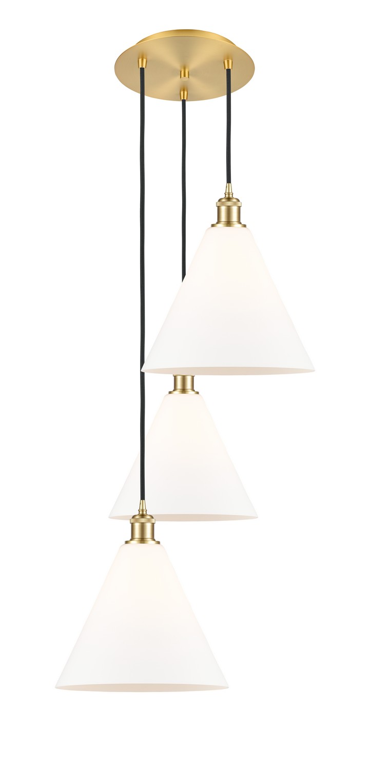 Three Light Pendant by Innovations - Ballston Collection, Satin Gold Finish - 113B-3P-SG-GBC-121