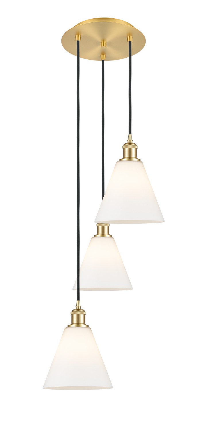 Three Light Pendant by Innovations - Ballston Collection, Satin Gold Finish - 113B-3P-SG-GBC-81