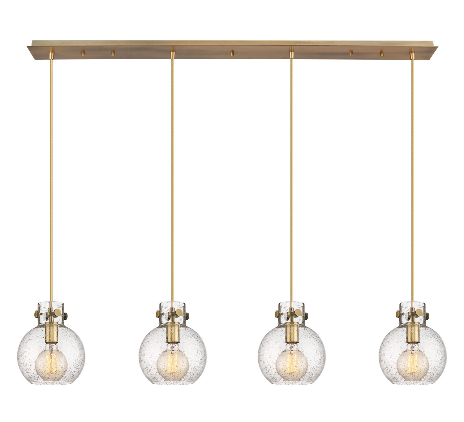 Four Light Linear Pendant by Innovations - Newton Collection, Brushed Brass Finish - 124-410-1PS-BB-G410-8SDY