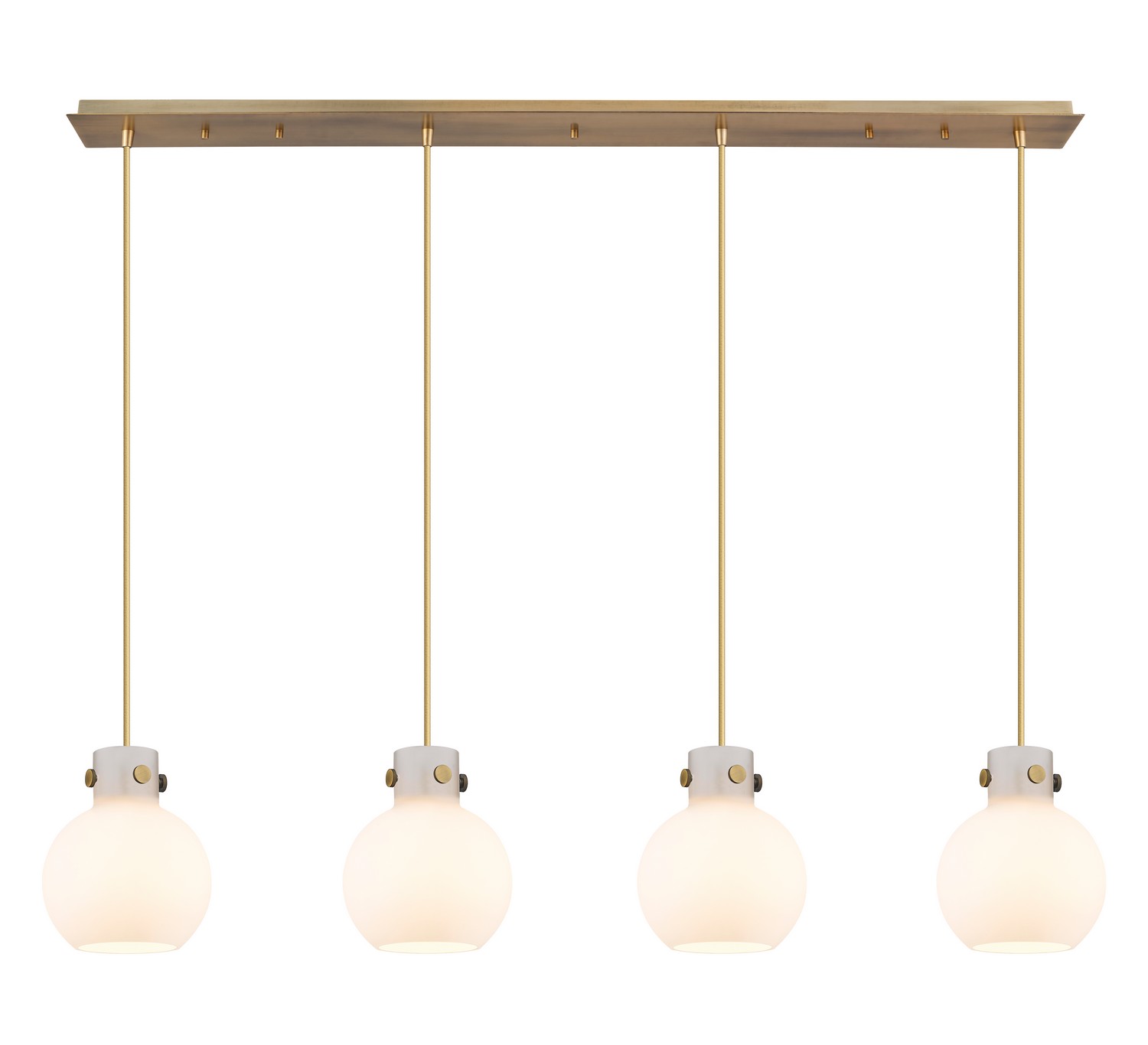 Four Light Linear Pendant by Innovations - Newton Collection, Brushed Brass Finish - 124-410-1PS-BB-G410-8WH