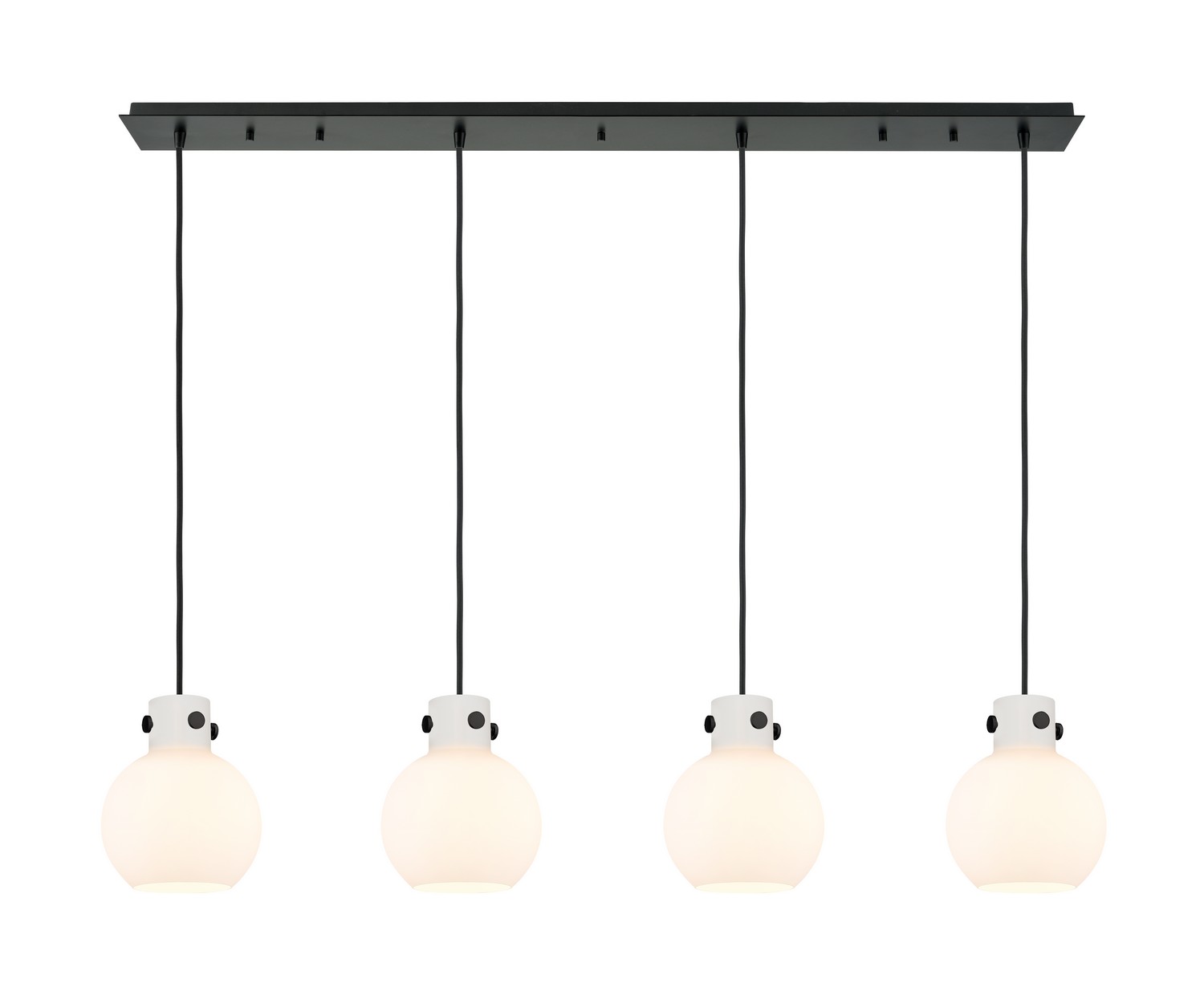 Four Light Linear Pendant by Innovations - Newton Collection, Matte Black Finish - 124-410-1PS-BK-G410-8WH
