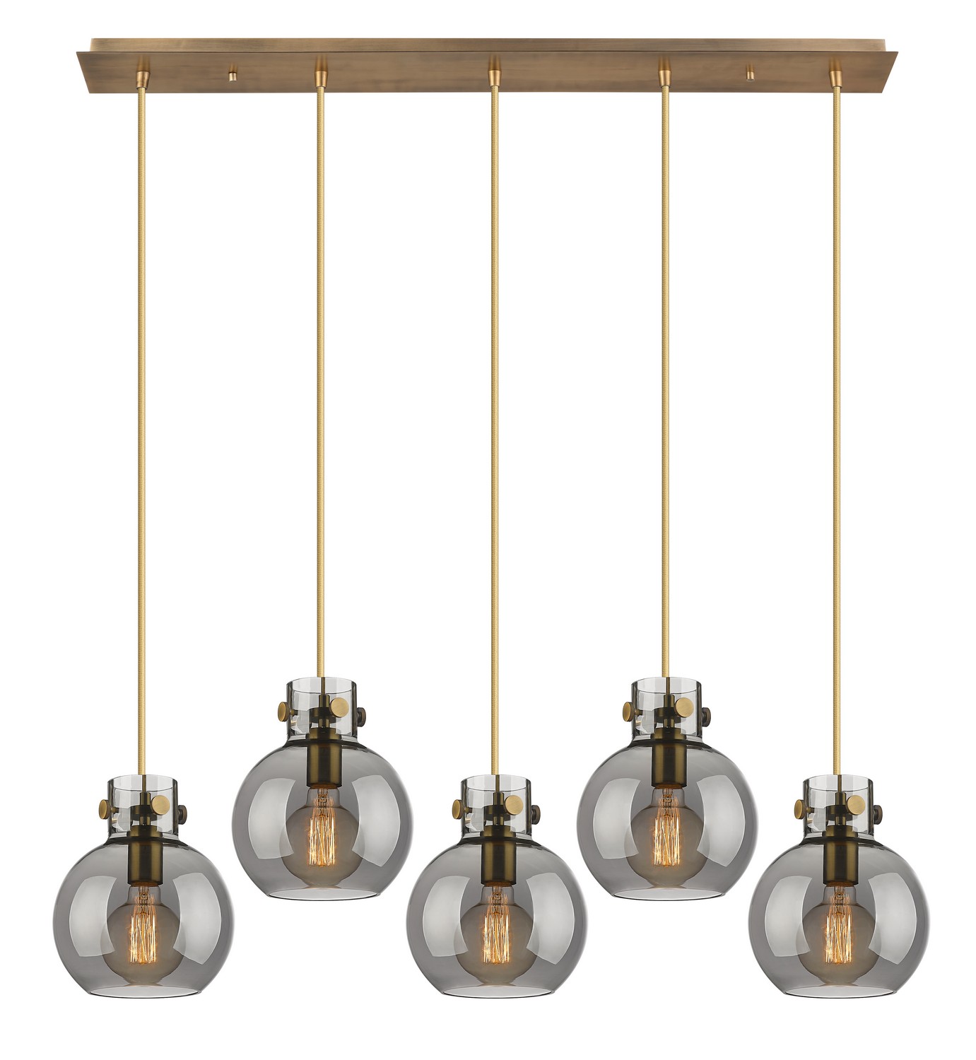 Five Light Linear Pendant by Innovations - Newton Collection, Brushed Brass Finish - 125-410-1PS-BB-G410-8SM