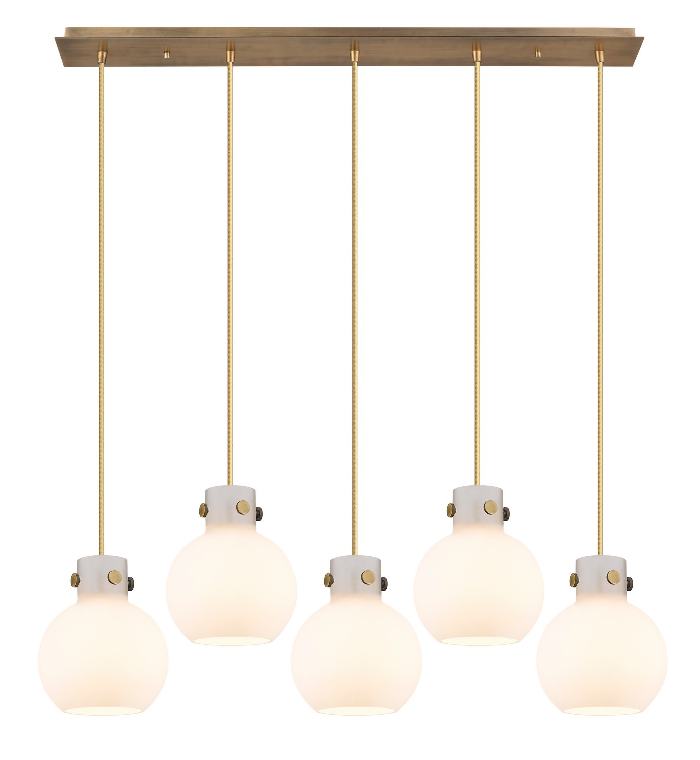 Five Light Linear Pendant by Innovations - Newton Collection, Brushed Brass Finish - 125-410-1PS-BB-G410-8WH