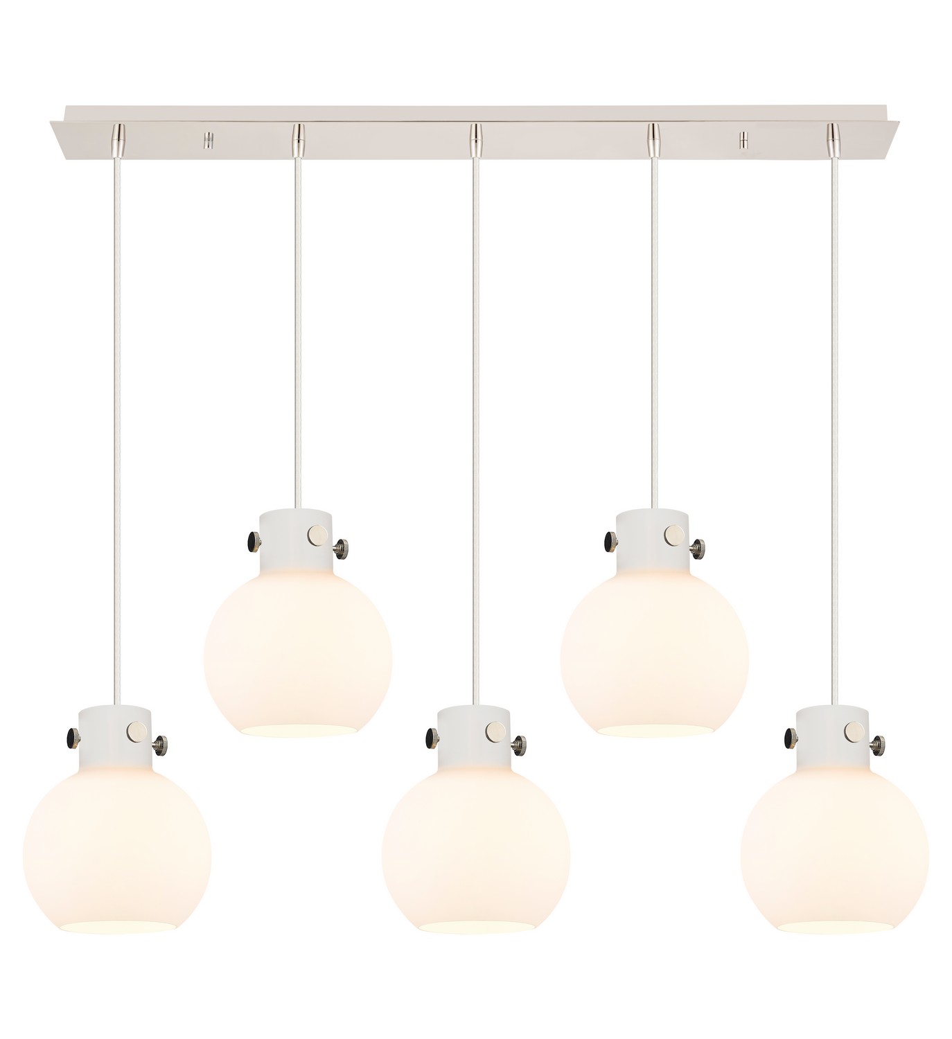 Five Light Linear Pendant by Innovations - Newton Collection, Polished Nickel Finish - 125-410-1PS-PN-G410-8WH