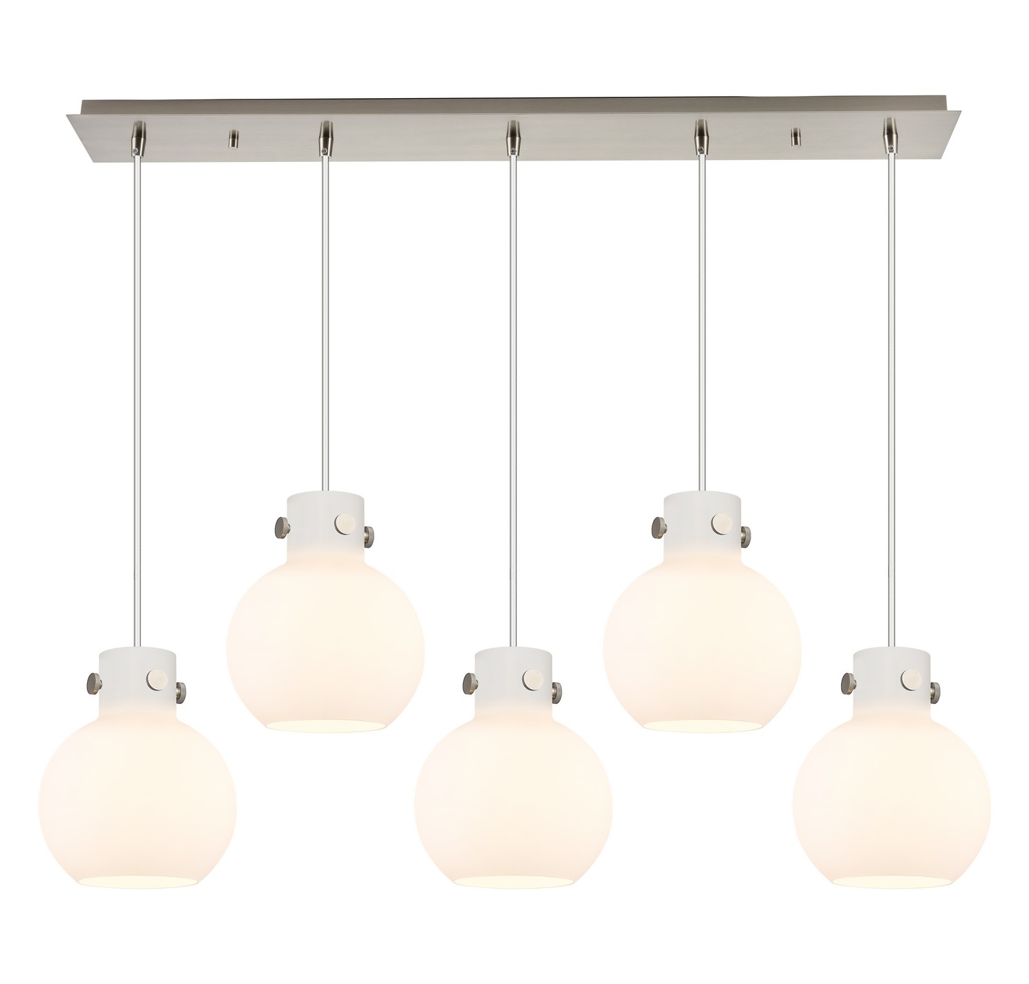 Five Light Linear Pendant by Innovations - Newton Collection, Brushed Satin Nickel Finish - 125-410-1PS-SN-G410-8WH