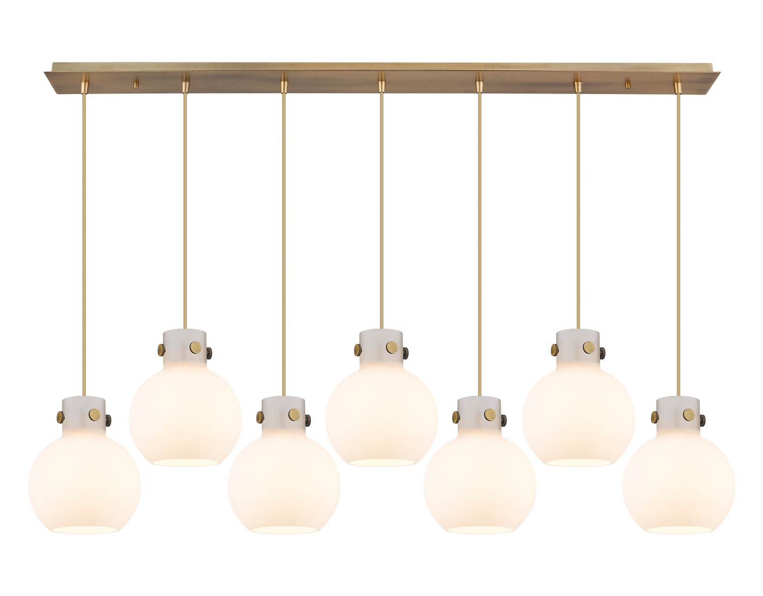 Seven Light Linear Pendant by Innovations - Newton Collection, Brushed Brass Finish - 127-410-1PS-BB-G410-8WH