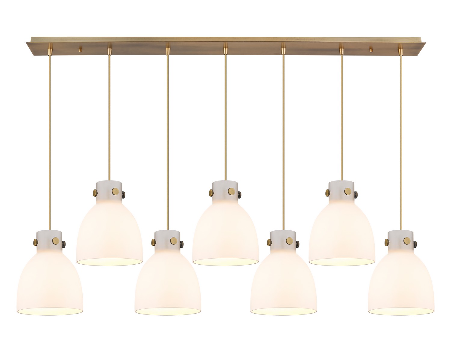 Seven Light Linear Pendant by Innovations - Downtown Urban Collection, Brushed Brass Finish - 127-410-1PS-BB-G412-8WH