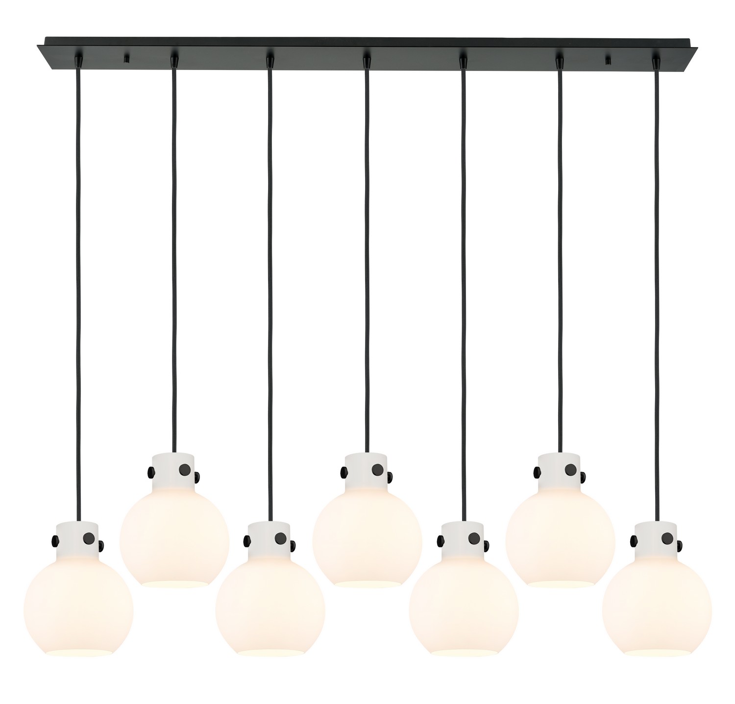 Seven Light Linear Pendant by Innovations - Newton Collection, Matte Black Finish - 127-410-1PS-BK-G410-8WH