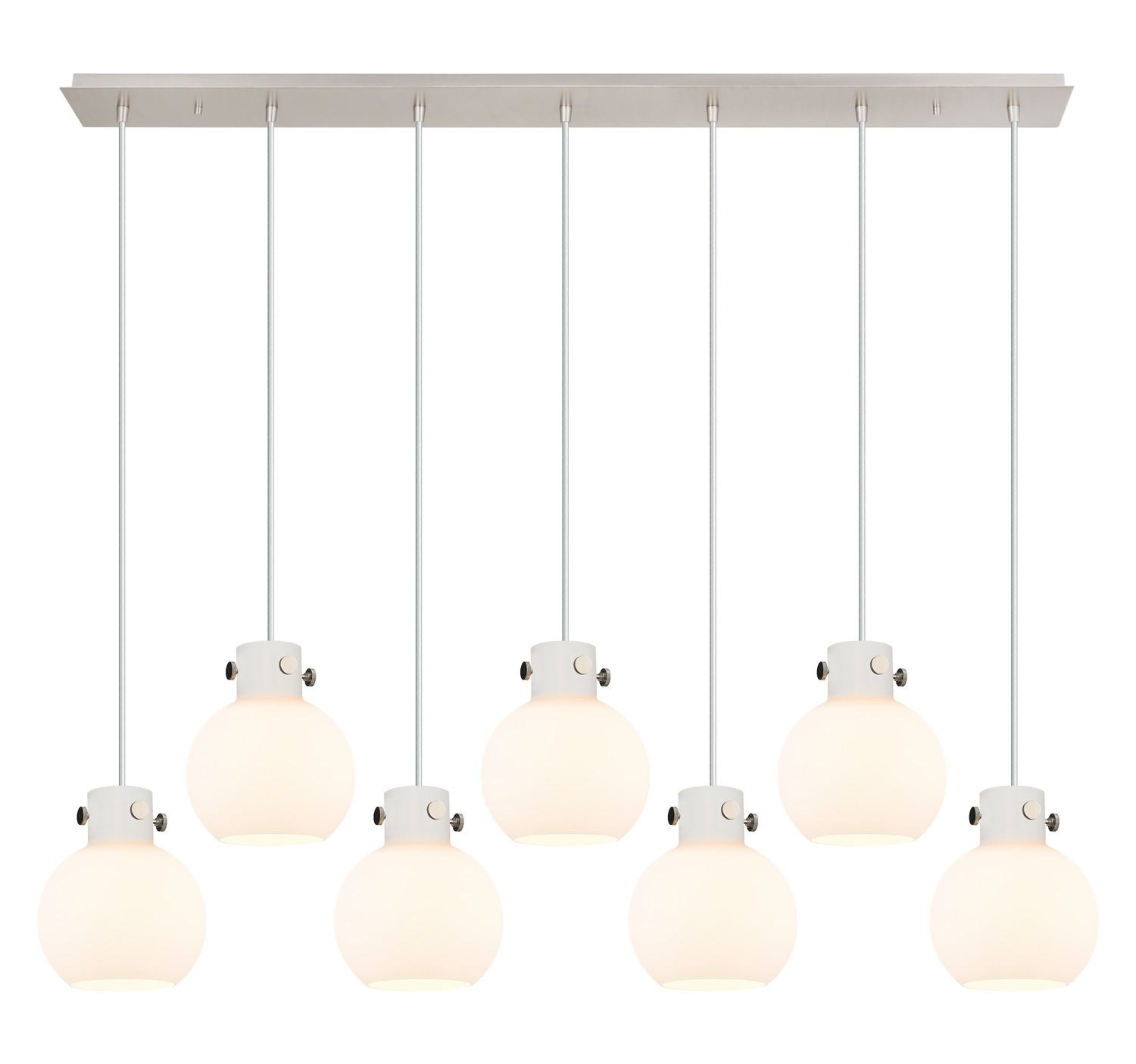 Seven Light Linear Pendant by Innovations - Newton Collection, Polished Nickel Finish - 127-410-1PS-PN-G410-8WH