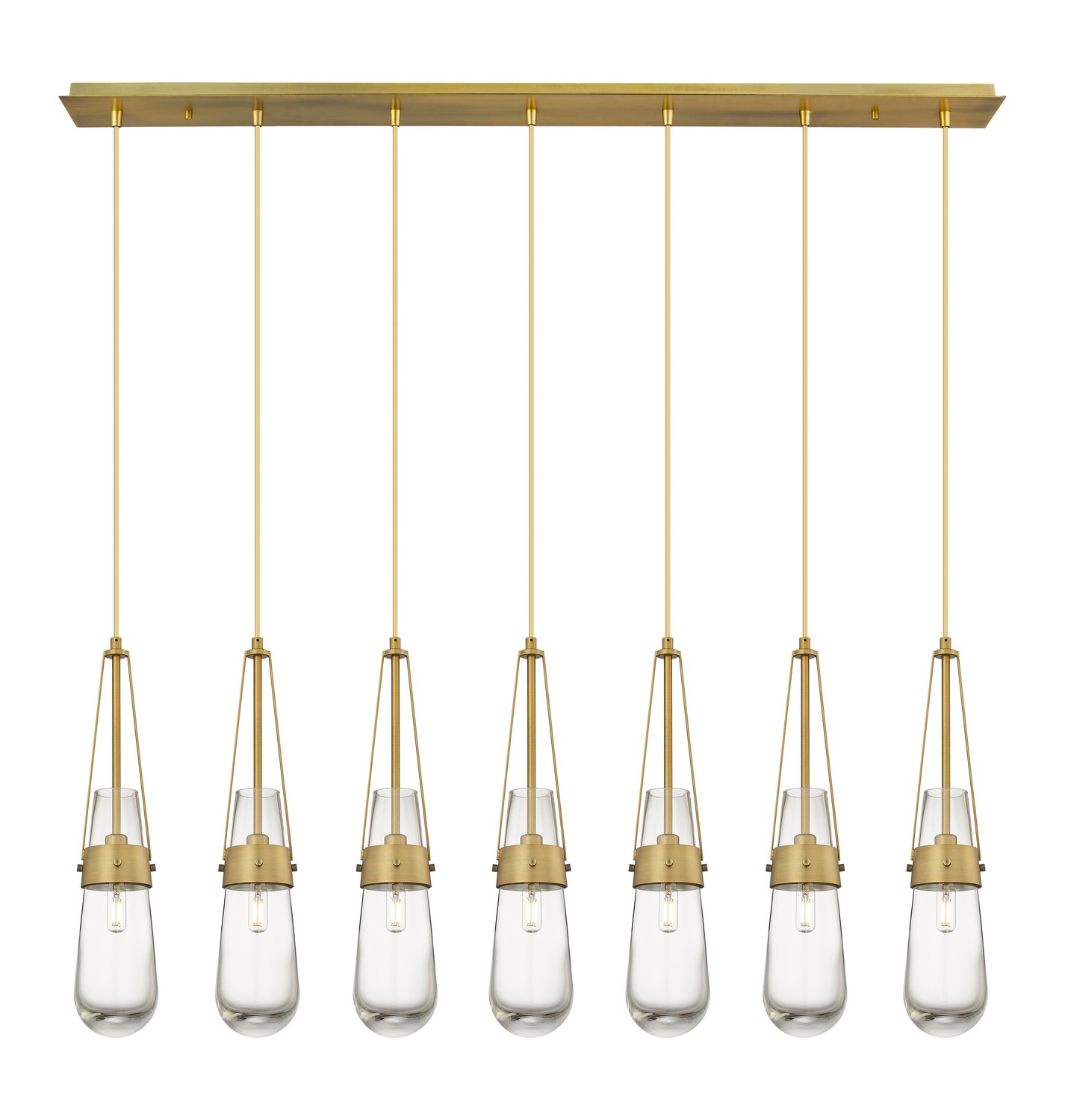 Seven Light Linear Pendant by Innovations - Downtown Urban Collection, Brushed Brass Finish - 127-452-1P-BB-G452-4CL