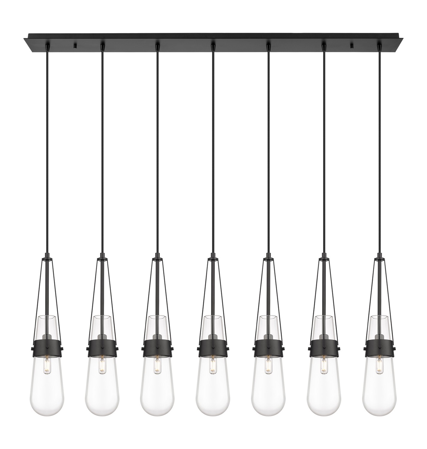 Seven Light Linear Pendant by Innovations - Downtown Urban Collection, Matte Black Finish - 127-452-1P-BK-G452-4CL