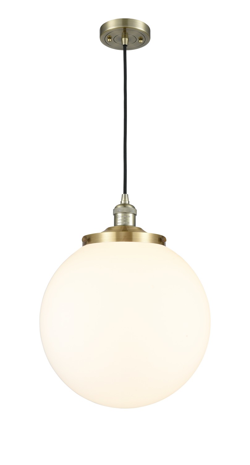 One Light Mini Pendant by Innovations - Franklin Restoration Collection, Antique Brass Finish - 201C-AB-G201-14