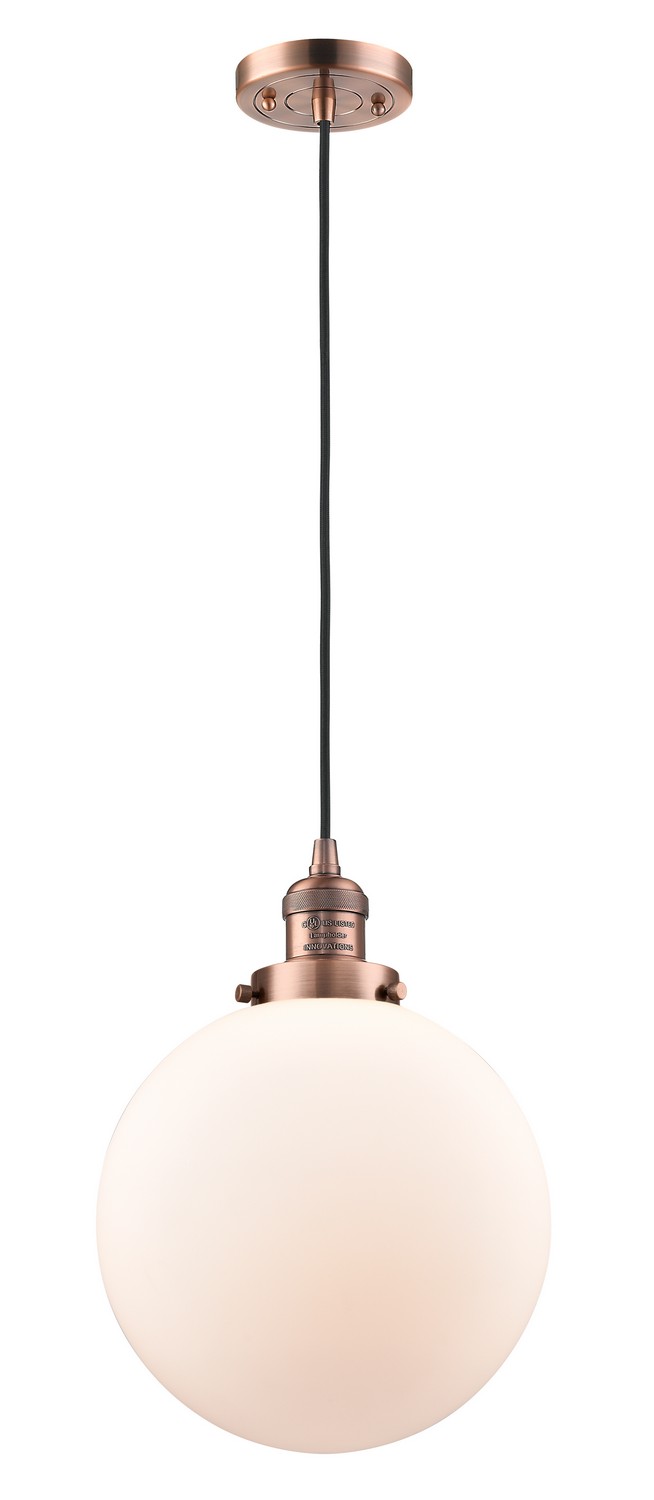 LED Mini Pendant by Innovations - Franklin Restoration Collection, Antique Copper Finish - 201C-AC-G201-10-LED