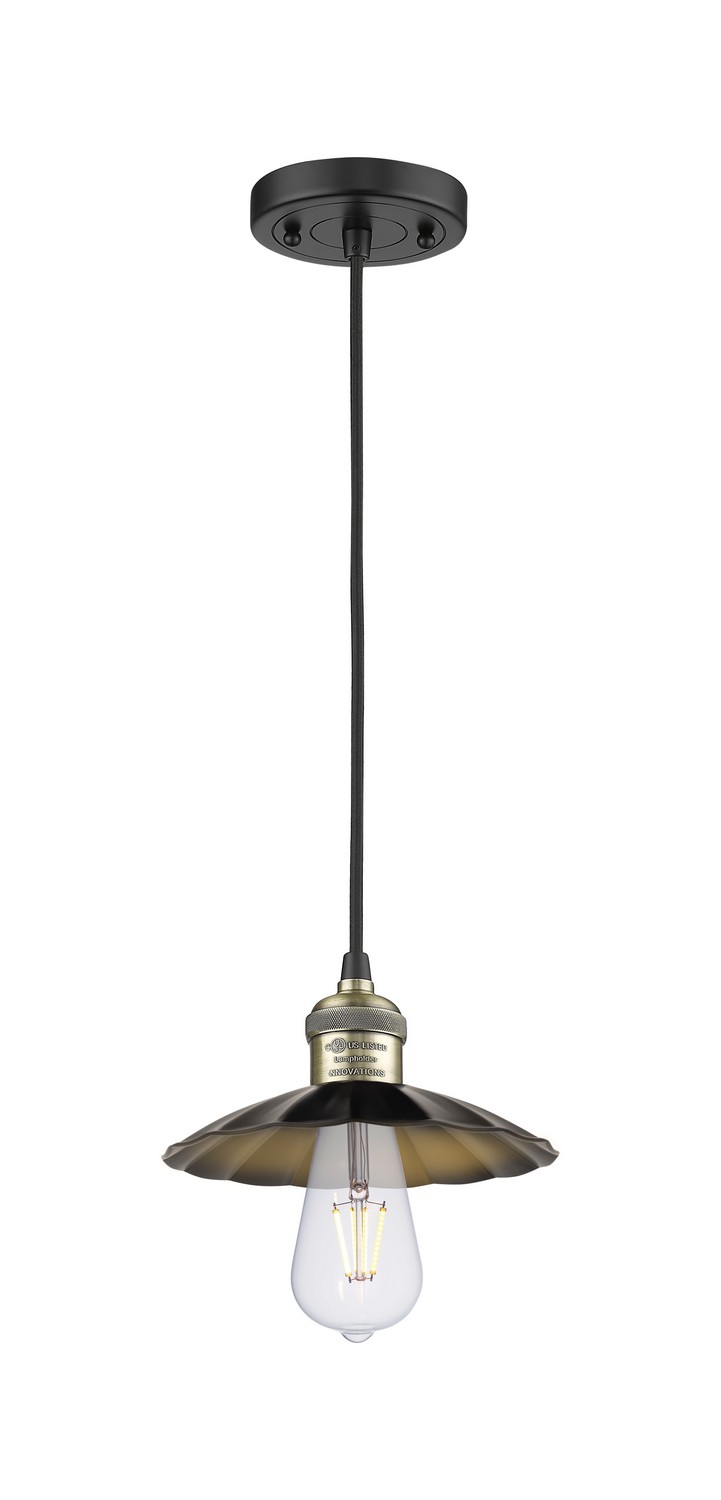 One Light Mini Pendant by Innovations - Franklin Restoration Collection, Black Antique Brass Finish - 201C-BAB-M17-BK
