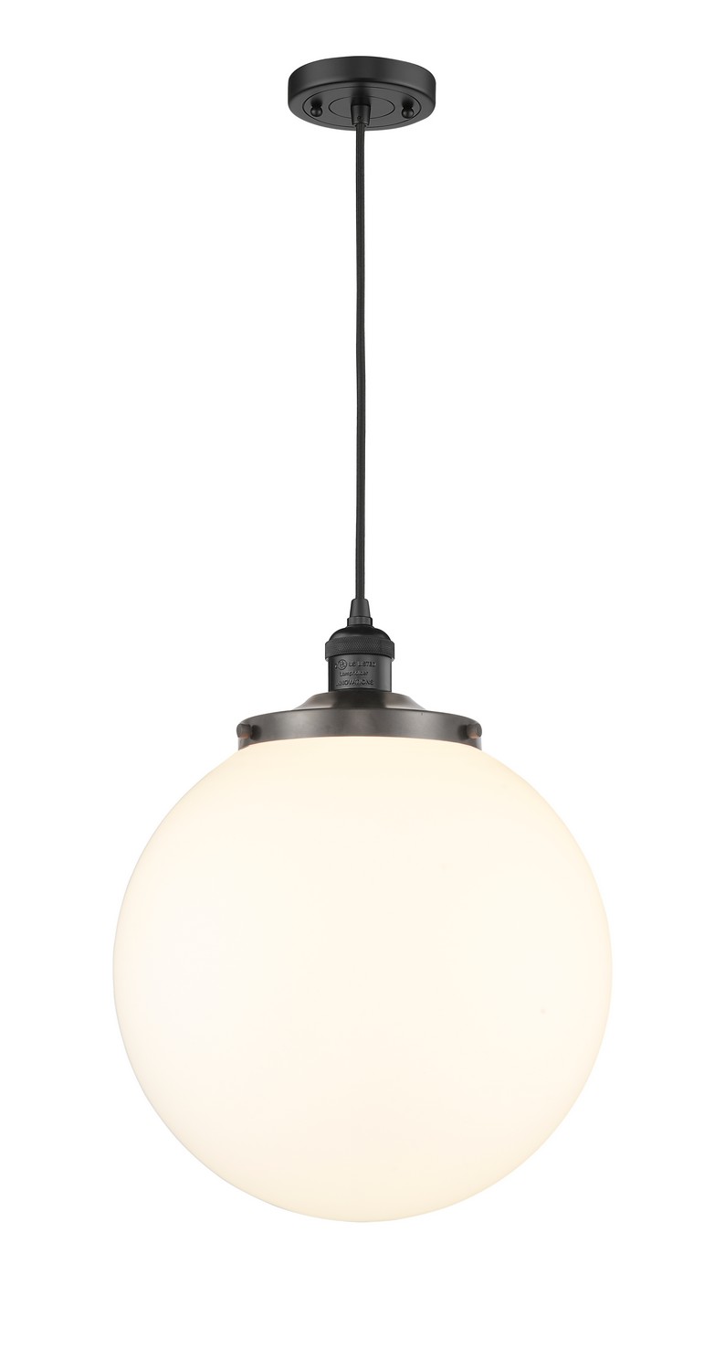 One Light Mini Pendant by Innovations - Franklin Restoration Collection, Matte Black Finish - 201C-BK-G201-14