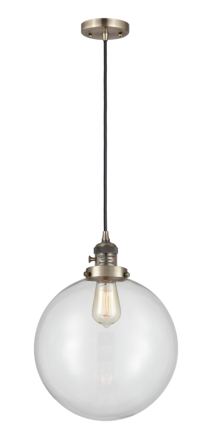 One Light Mini Pendant by Innovations - Franklin Restoration Collection, Antique Brass Finish - 201CSW-AB-G202-12