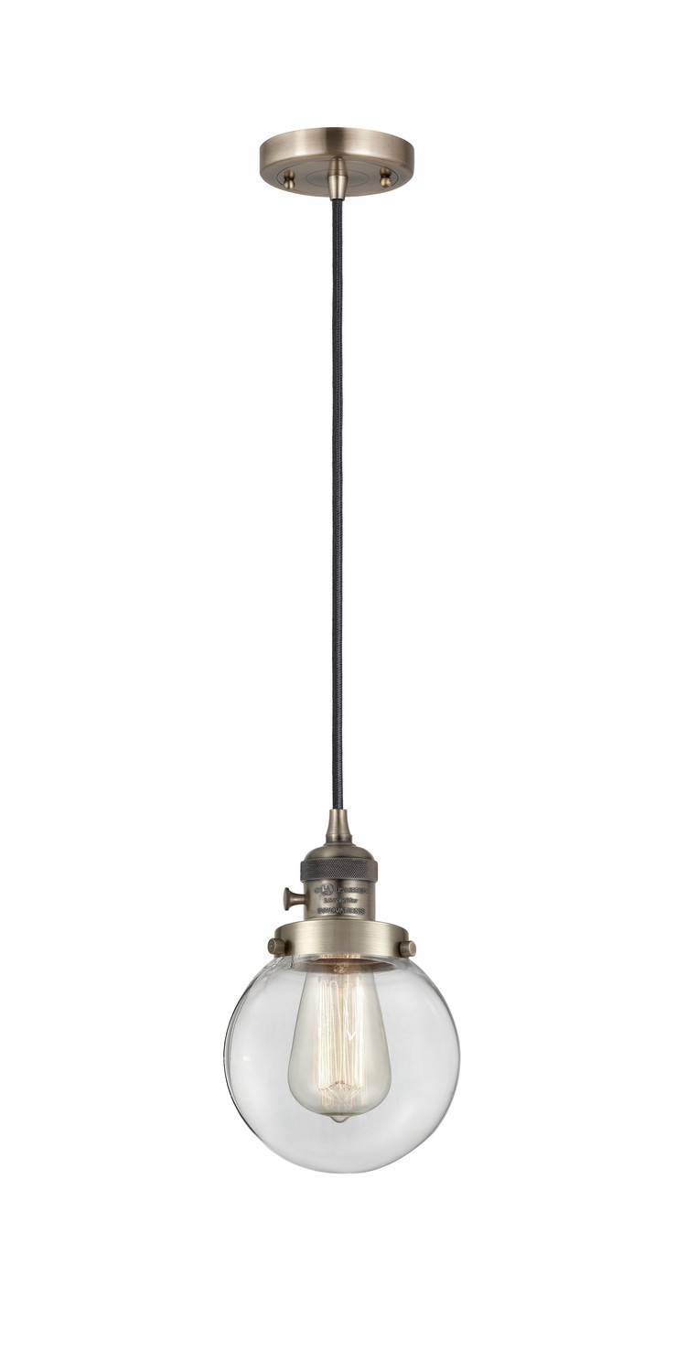 One Light Mini Pendant by Innovations - Franklin Restoration Collection, Antique Brass Finish - 201CSW-AB-G202-6