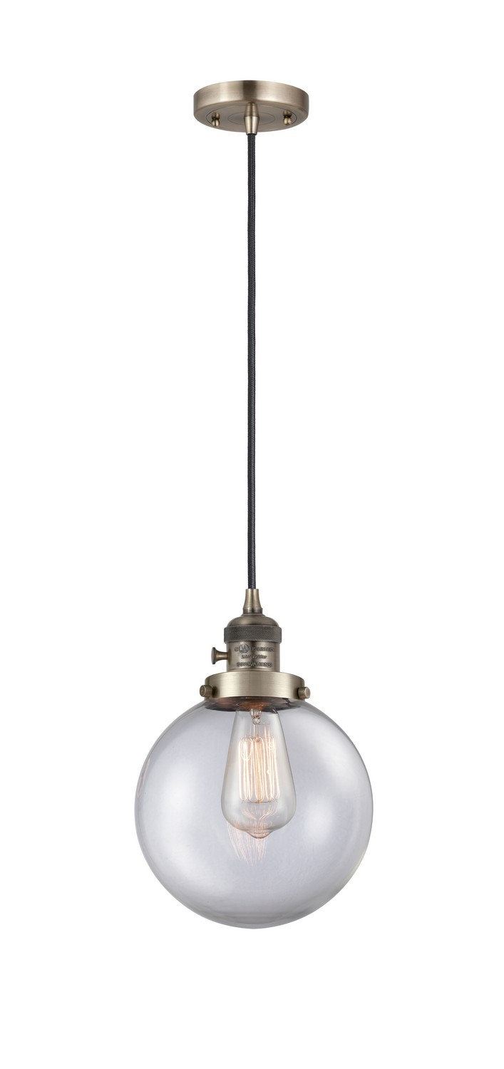 One Light Mini Pendant by Innovations - Franklin Restoration Collection, Antique Brass Finish - 201CSW-AB-G202-8