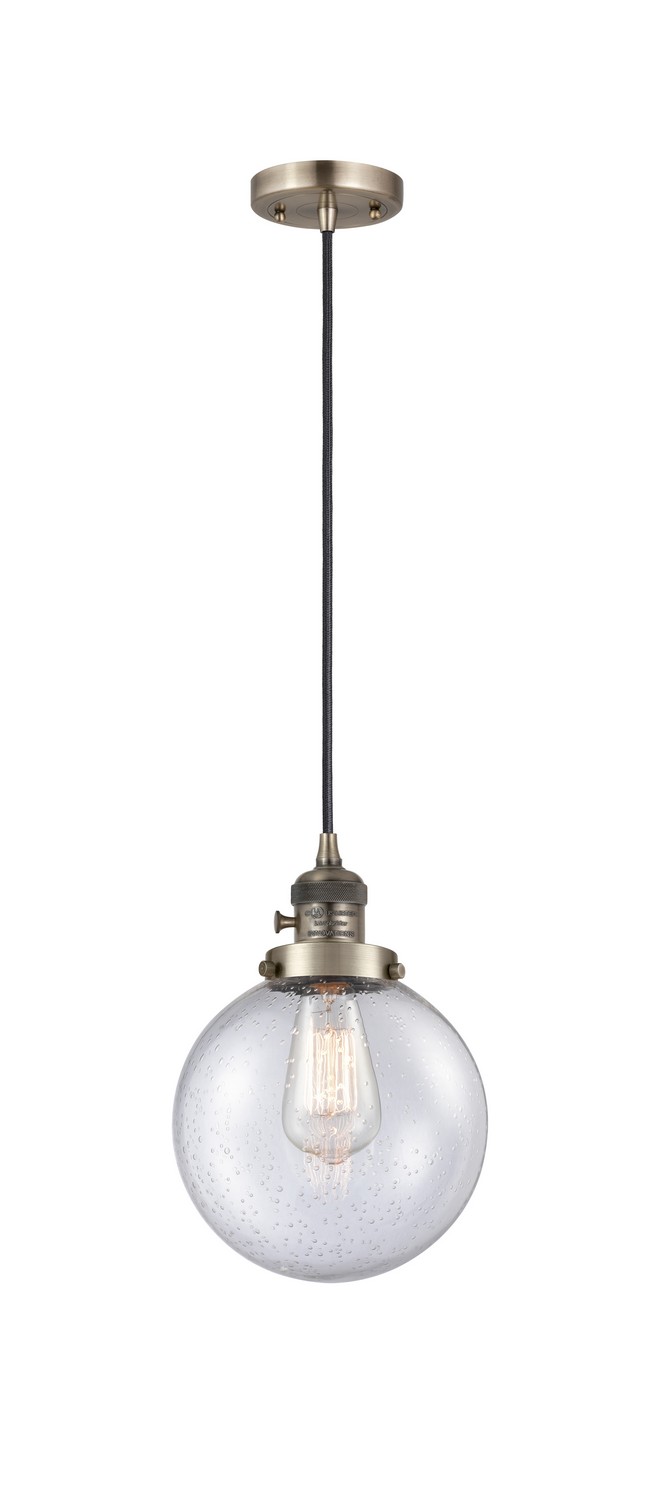 One Light Mini Pendant by Innovations - Franklin Restoration Collection, Antique Brass Finish - 201CSW-AB-G204-8