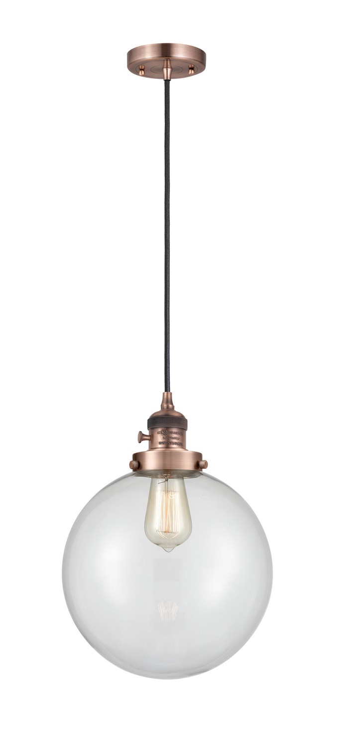 One Light Mini Pendant by Innovations - Franklin Restoration Collection, Antique Copper Finish - 201CSW-AC-G202-10