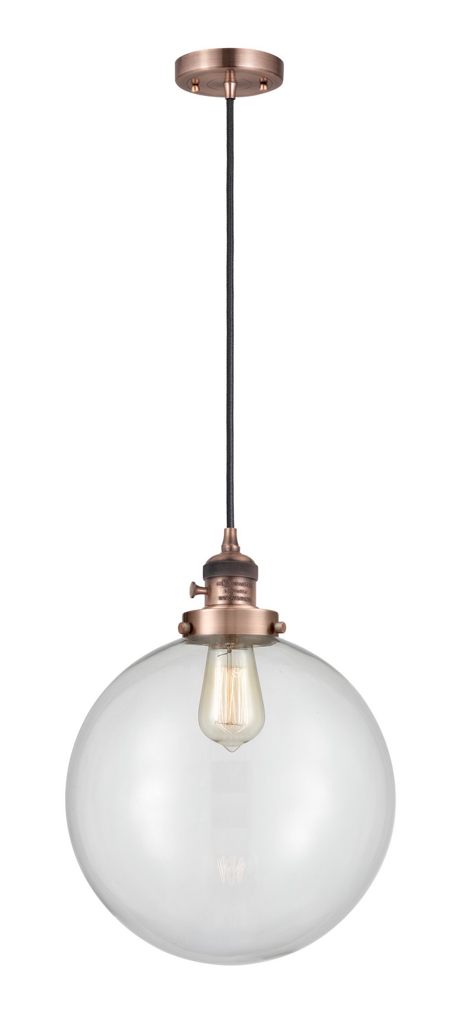 LED Mini Pendant by Innovations - Franklin Restoration Collection, Antique Copper Finish - 201CSW-AC-G202-12-LED