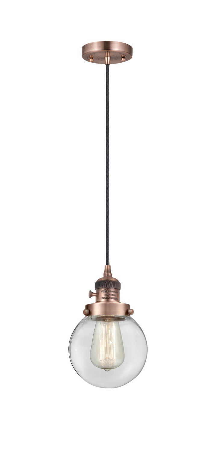 LED Mini Pendant by Innovations - Franklin Restoration Collection, Antique Copper Finish - 201CSW-AC-G202-6-LED