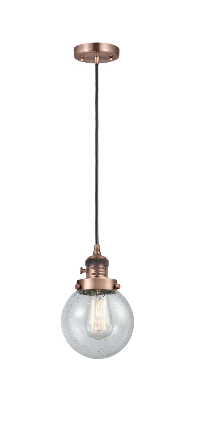 One Light Mini Pendant by Innovations - Franklin Restoration Collection, Antique Copper Finish - 201CSW-AC-G204-6