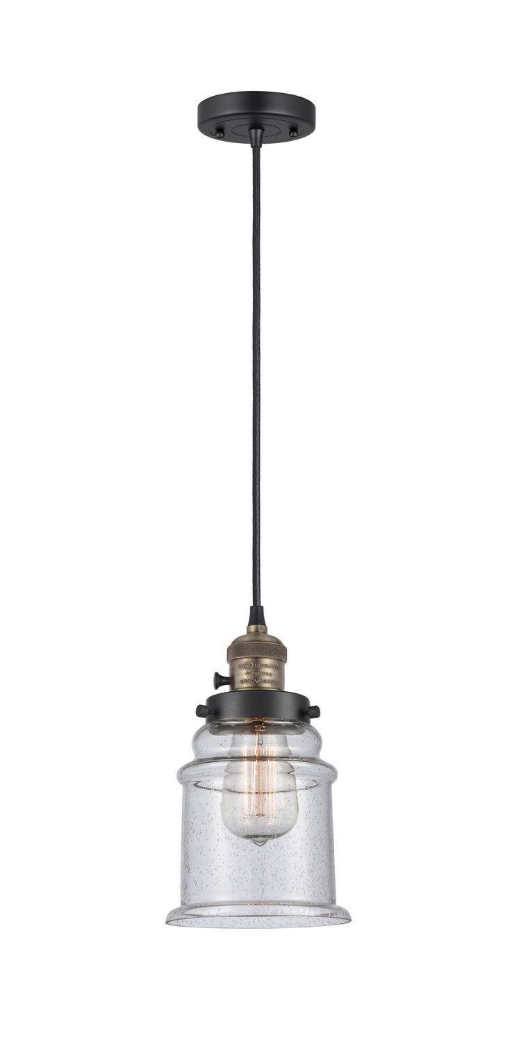 One Light Mini Pendant by Innovations - Franklin Restoration Collection, Black Antique Brass Finish - 201CSW-BAB-G184