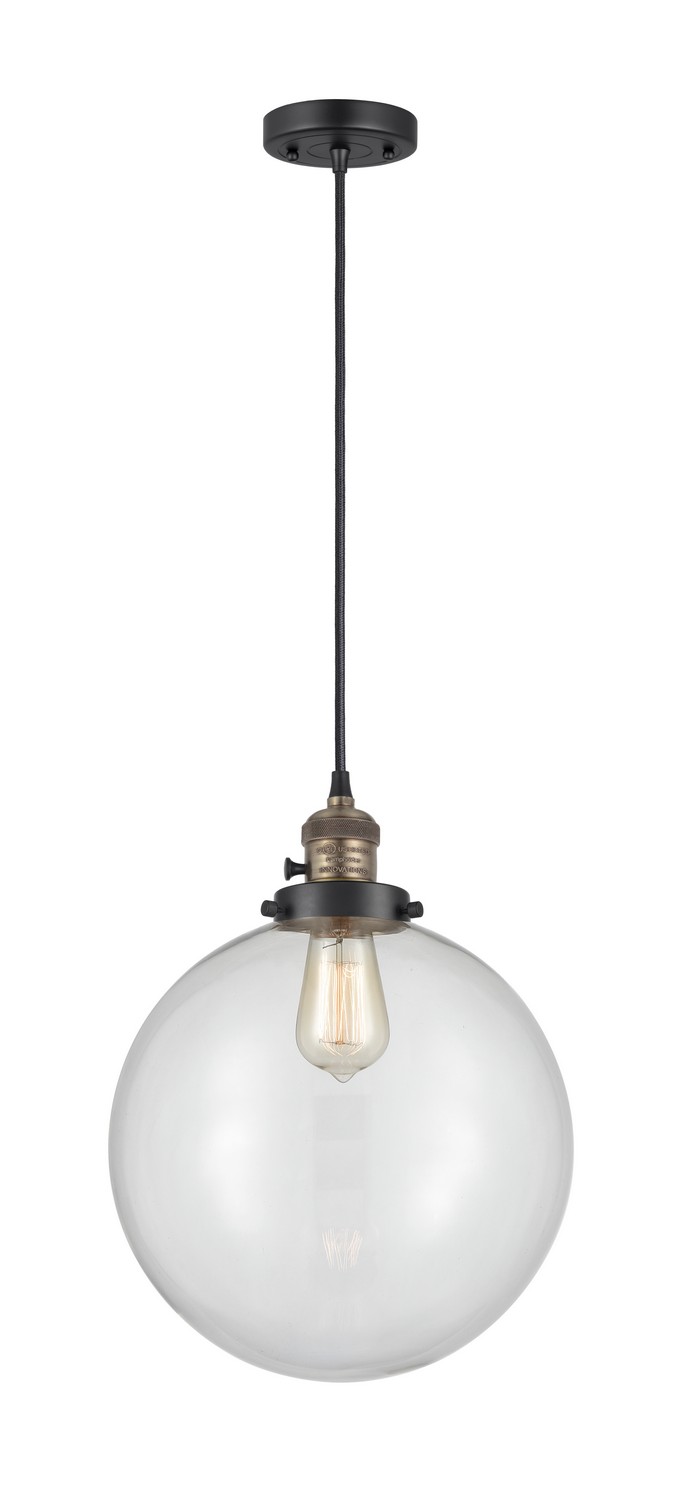 One Light Mini Pendant by Innovations - Franklin Restoration Collection, Black Antique Brass Finish - 201CSW-BAB-G202-12