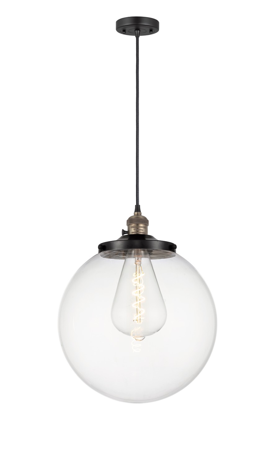 One Light Mini Pendant by Innovations - Franklin Restoration Collection, Black Antique Brass Finish - 201CSW-BAB-G202-14