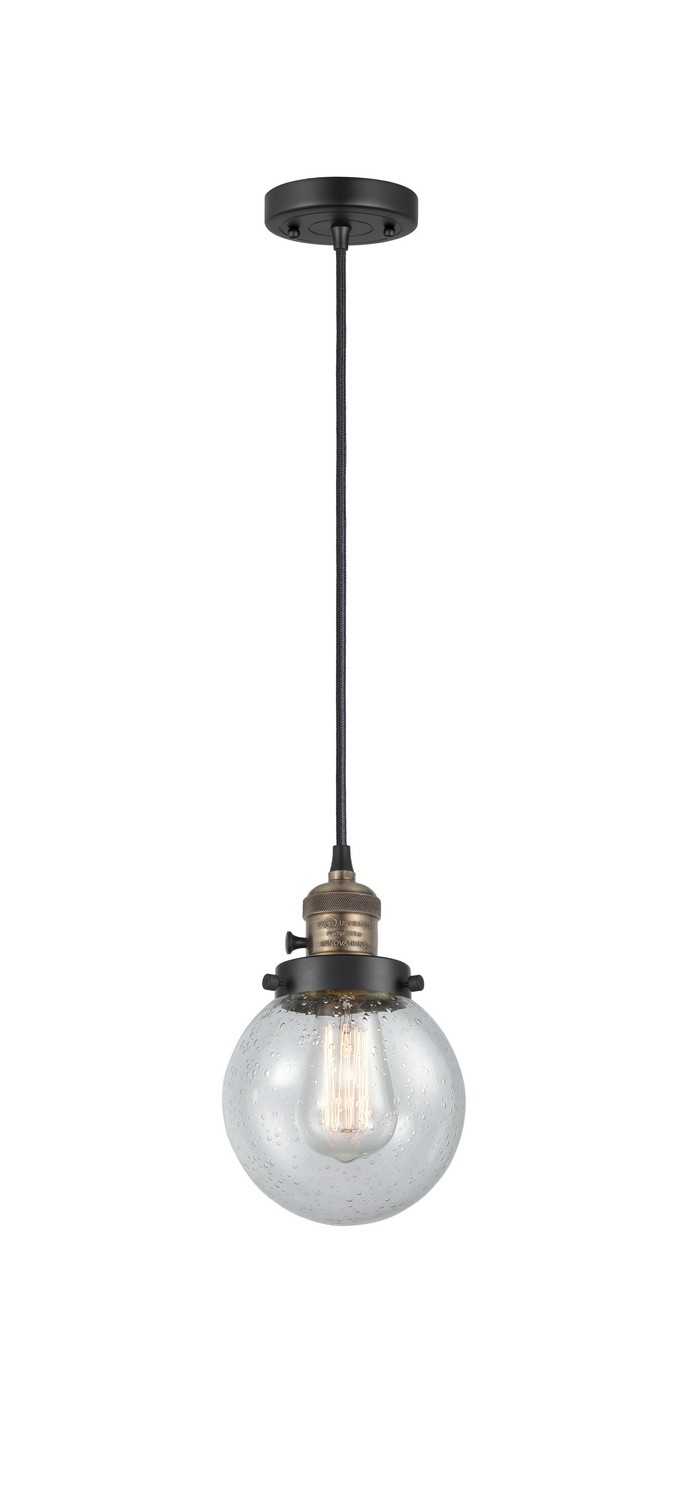 One Light Mini Pendant by Innovations - Franklin Restoration Collection, Black Antique Brass Finish - 201CSW-BAB-G204-6
