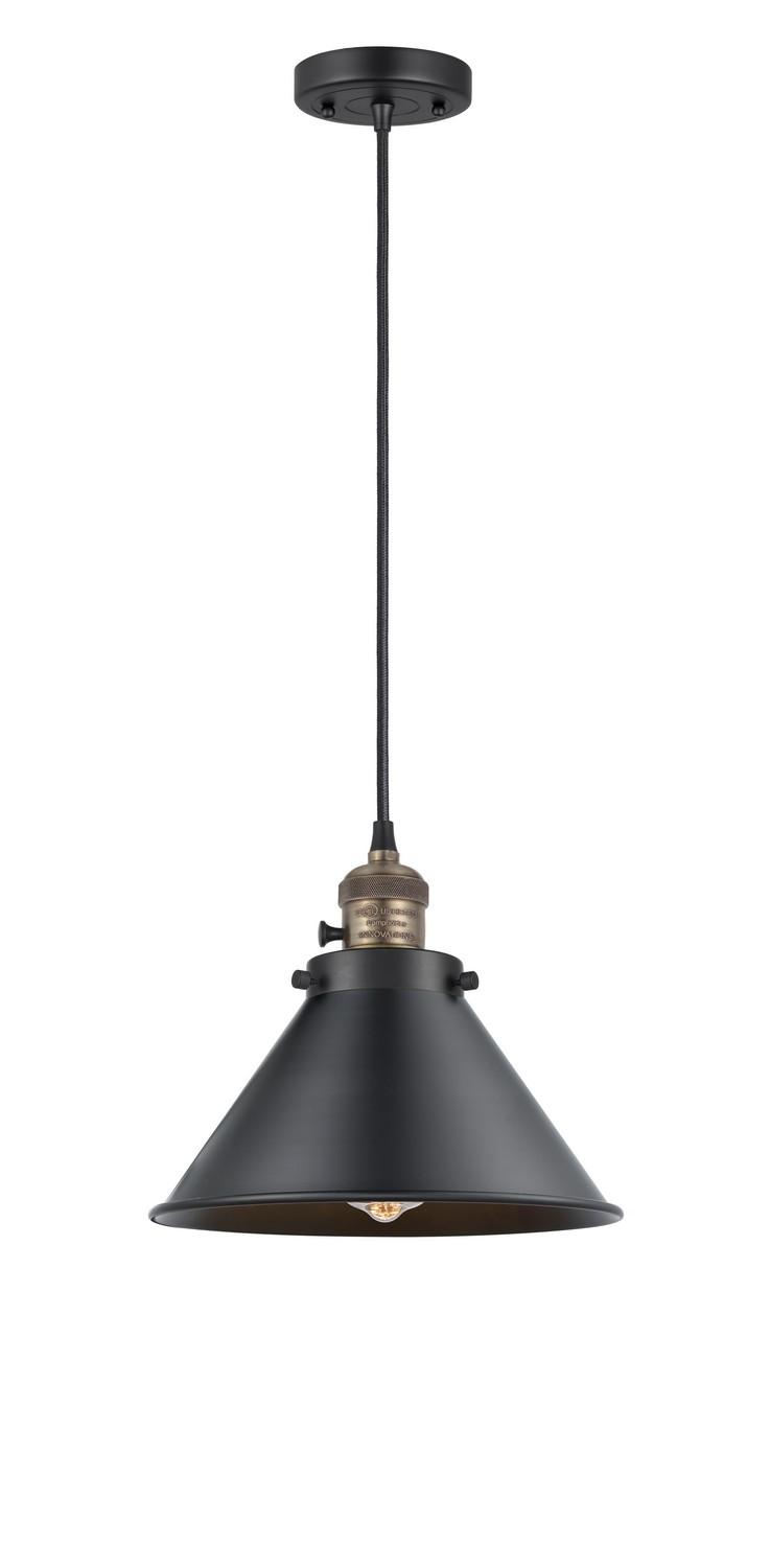 One Light Mini Pendant by Innovations - Franklin Restoration Collection, Black Antique Brass Finish - 201CSW-BAB-M10-BK