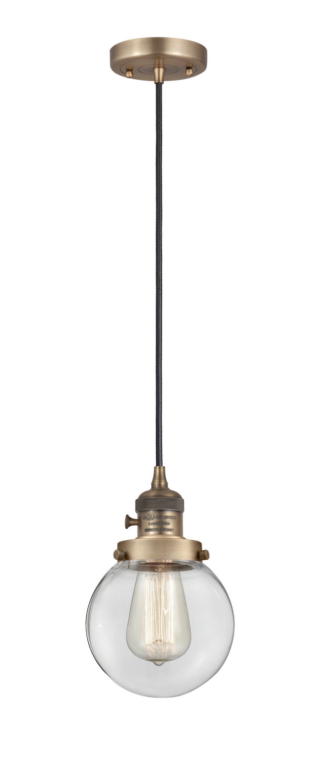 One Light Mini Pendant by Innovations - Franklin Restoration Collection, Brushed Brass Finish - 201CSW-BB-G202-6