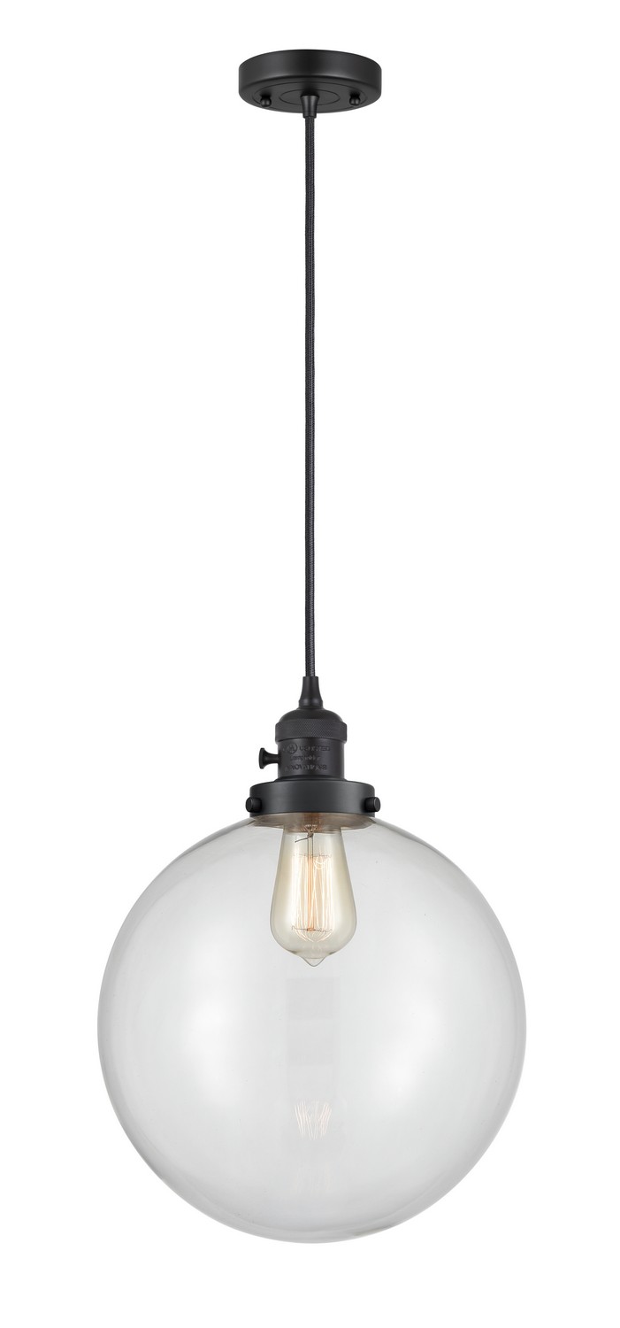One Light Mini Pendant by Innovations - Franklin Restoration Collection, Matte Black Finish - 201CSW-BK-G202-12