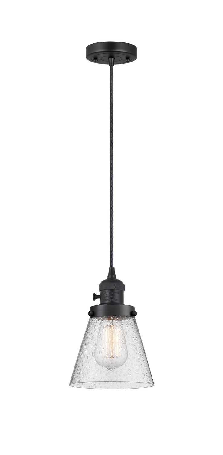 One Light Mini Pendant by Innovations - Franklin Restoration Collection, Matte Black Finish - 201CSW-BK-G64