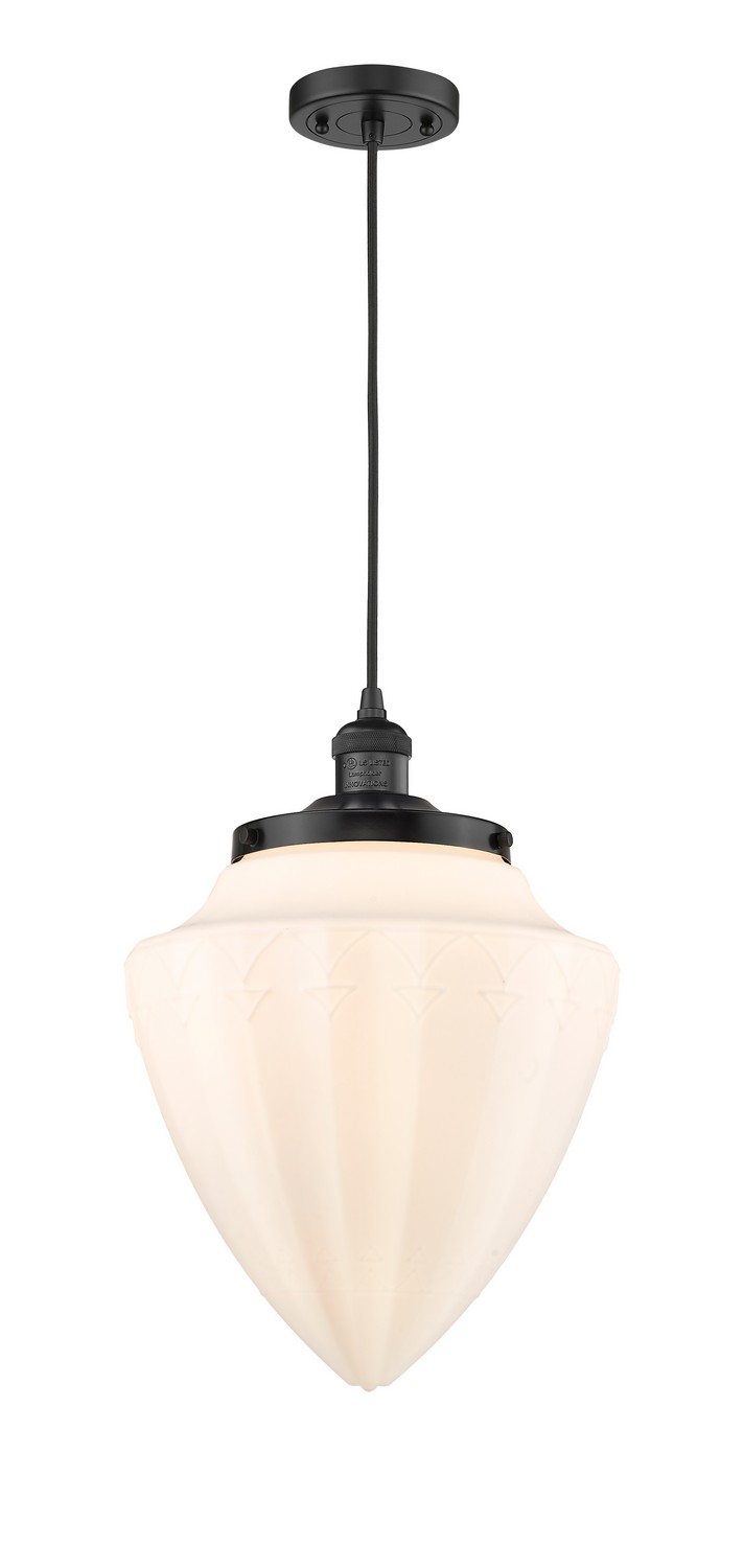 One Light Mini Pendant by Innovations - Franklin Restoration Collection, Matte Black Finish - 201C-BK-G661-12