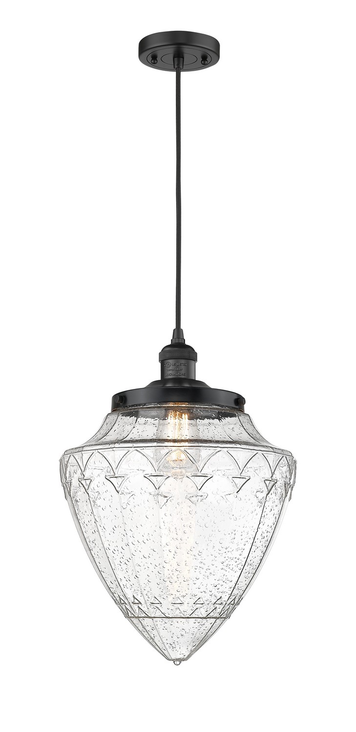 One Light Mini Pendant by Innovations - Franklin Restoration Collection, Matte Black Finish - 201C-BK-G664-12
