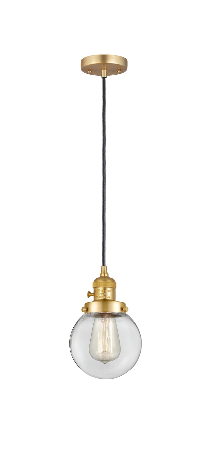One Light Mini Pendant by Innovations - Franklin Restoration Collection, Satin Gold Finish - 201CSW-SG-G202-6