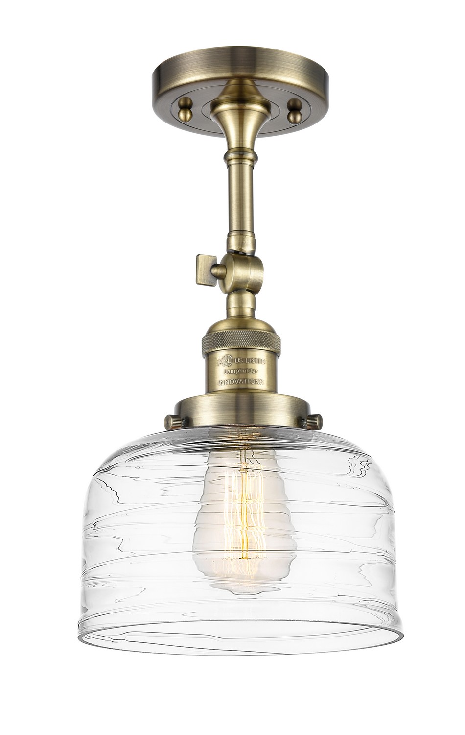 One Light Semi-Flush Mount by Innovations - Franklin Restoration Collection, Antique Brass Finish - 201F-AB-G713