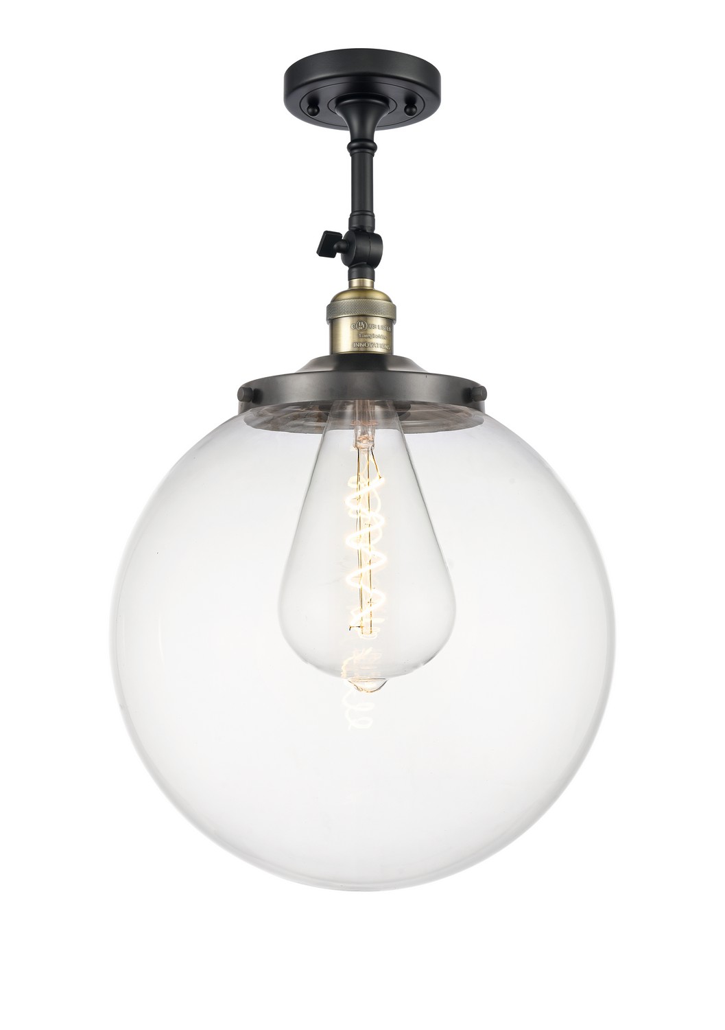 One Light Semi-Flush Mount by Innovations - Franklin Restoration Collection, Black Antique Brass Finish - 201F-BAB-G202-14