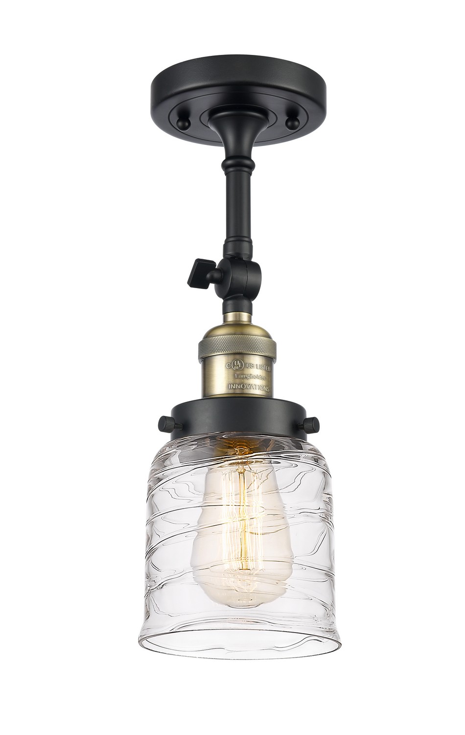 One Light Semi-Flush Mount by Innovations - Franklin Restoration Collection, Black Antique Brass Finish - 201F-BAB-G513